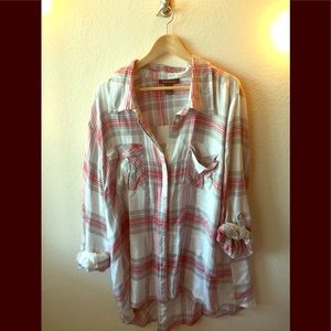 Red and Gray Buttoned Shirt